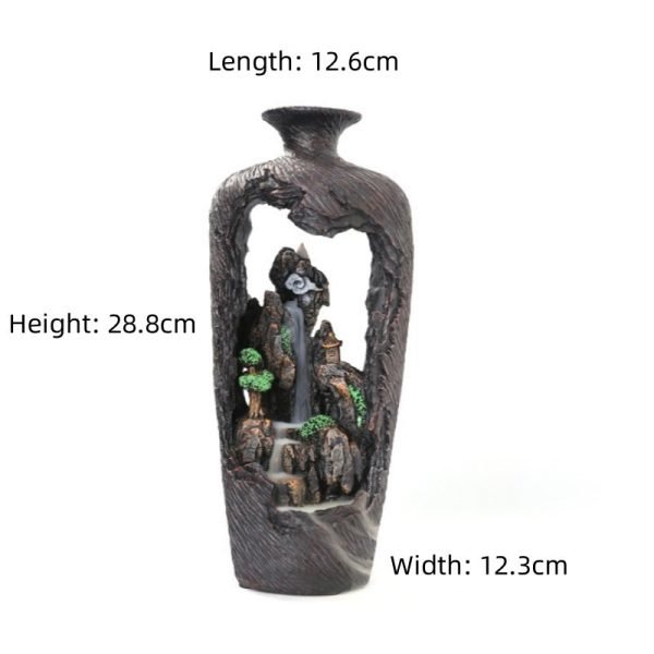 Large Mountain Stream Resin Chinese Incense Backflow Waterfall Fountain Burner with LED Lighting