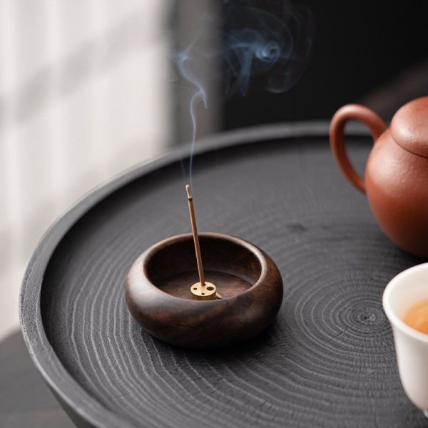 Japanese Simple Style Walnut Wood Alms Bowl Stick Incense Burner Holder | Lulu Incense