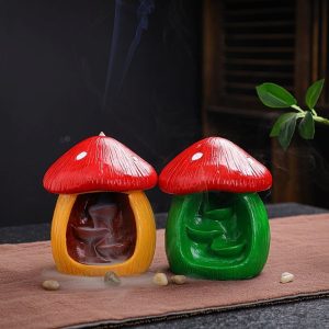 Yellow and Green Mushroom Backflow Incense Burner Waterfall | Lulu Incense