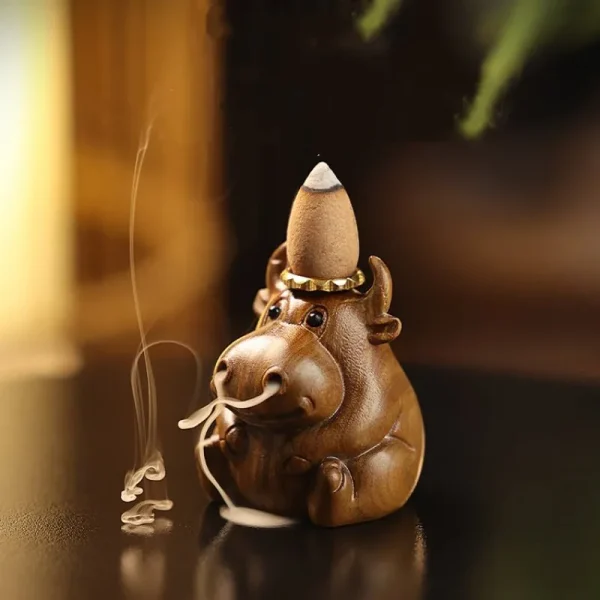 Cute Little Cow Wood Waterfall Backflow Incense Burner | Lulu Incense
