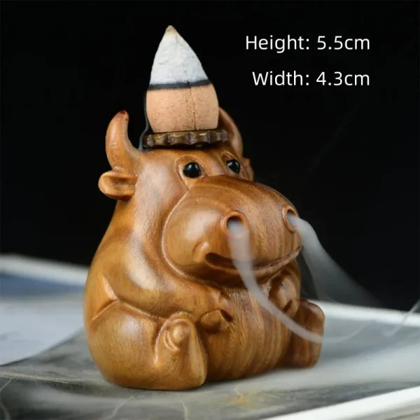 Cute Little Cow Wood Waterfall Backflow Incense Burner | Lulu Incense