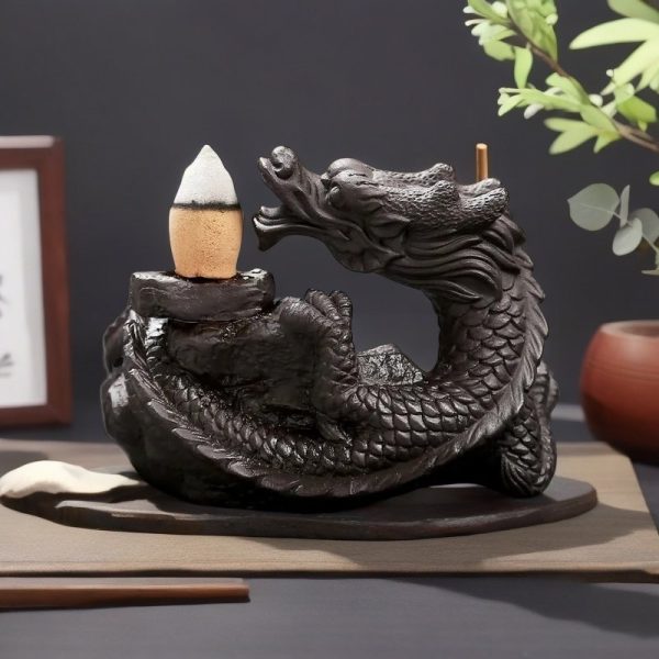 Antique Ceramic Dragon Fountain Waterfall Backflow Incense Burner for Sale