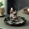Antique Ceramic Frog with Lotus Leaf Incense Burning Holder for Sticks
