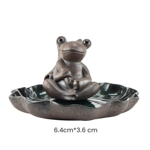 Antique Ceramic Frog with Lotus Leaf Incense Burning Holder for Sticks | Lulu Incense