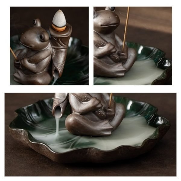 Antique Ceramic Frog with Lotus Leaf Incense Burning Holder for Sticks | Lulu Incense