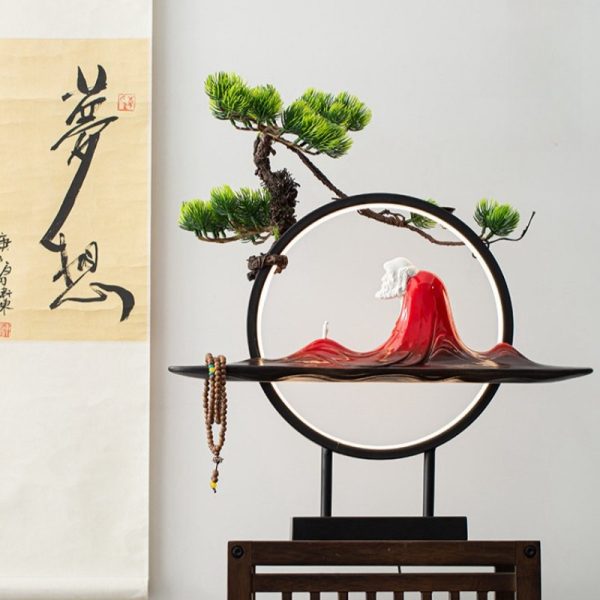 Electric Ceramic Zen Theme Red Buddha Incense Backflow Burner with LED Light | Lulu Incense