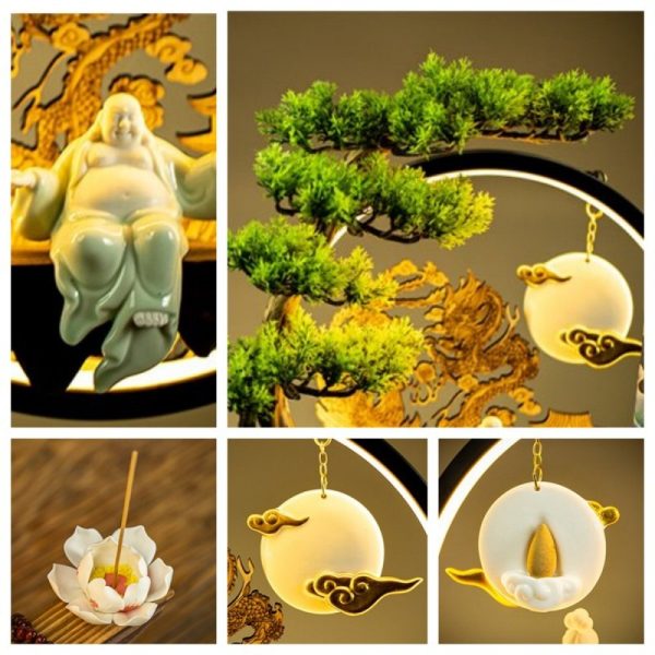 Electric White Porcelain Buddha and Hanging Lotus LED Incense Backflow Burner | Lulu Incense