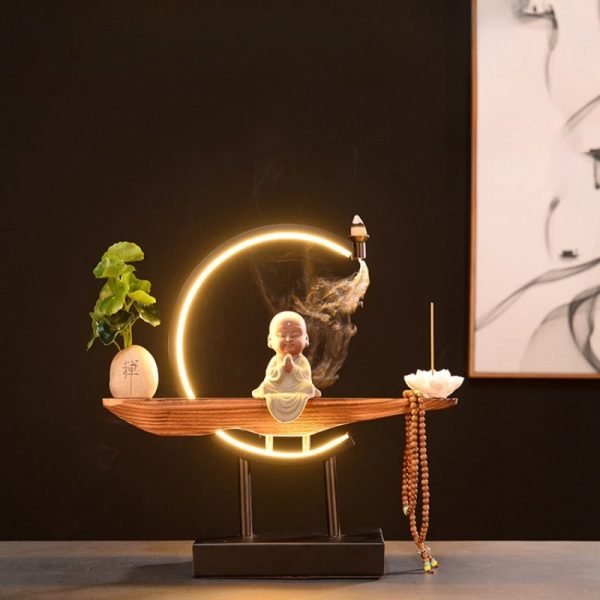 Electric Ceramic Zen Theme Red Buddha Incense Backflow Burner with LED Light | Lulu Incense
