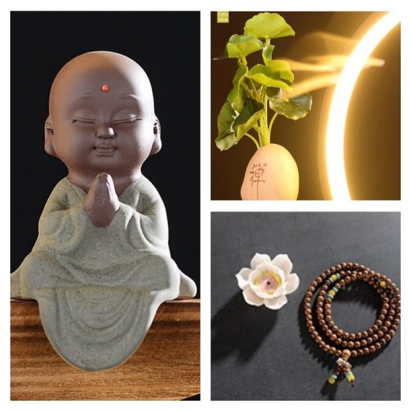 Electric Ceramic Zen Theme Red Buddha Incense Backflow Burner with LED Light | Lulu Incense