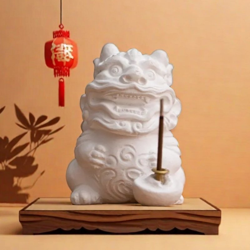 Antique White Cute Foo Dog Clay Incense Burner Holder for Sticks 2 Antique White Cute Foo Dog Clay Incense Burner Holder for Sticks 2