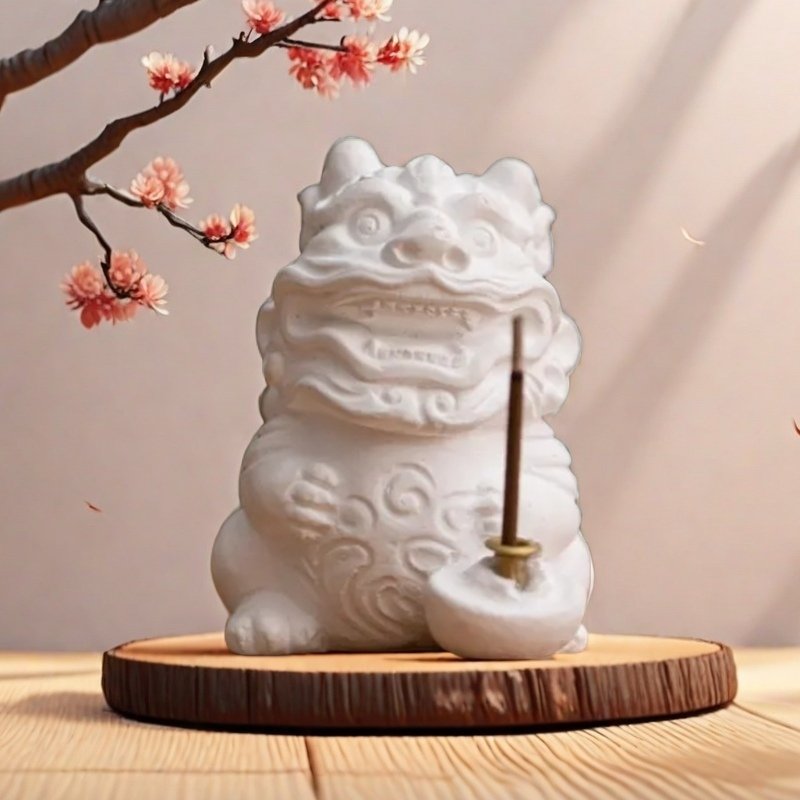 Antique White Cute Foo Dog Clay Incense Burner Holder for Sticks Antique White Cute Foo Dog Clay Incense Burner Holder for Sticks