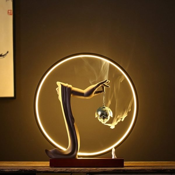 Electric Ceramic Zen Theme Red Buddha Incense Backflow Burner with LED Light | Lulu Incense