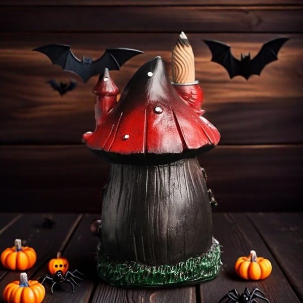 Back Side of Resin Halloween Witch Mushroom Log Cabin House Resin Backflow Incense Burner (2)