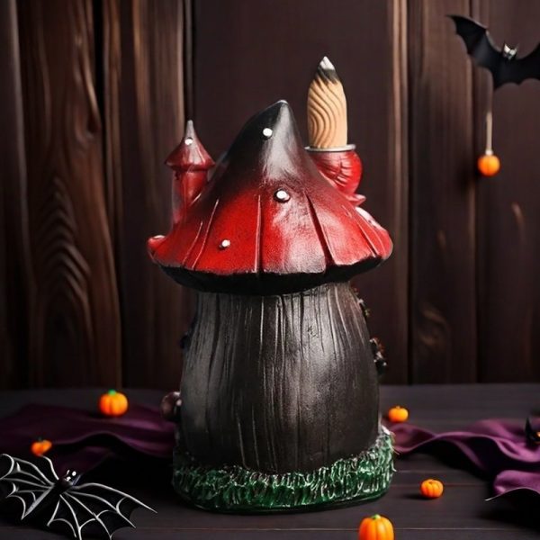 Back Side of Resin Halloween Witch Mushroom Log Cabin House Resin Backflow Incense Burner (2)