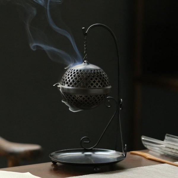 Black Alloy Japanese Style Incense Cone Burning Holder with Hanging Ball