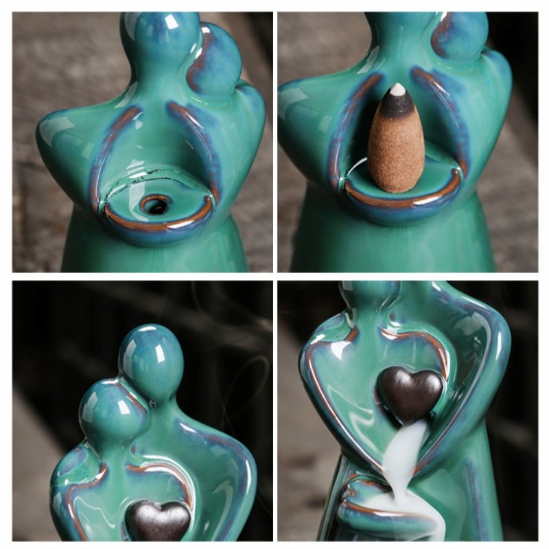 Blue Ceramic Hugging Couple Heart Waterfall Backflow Incense Burner For Valentine's Day Blue Ceramic Hugging Couple Heart Waterfall Backflow Incense Burner for Valentine's Day | Lulu Incense