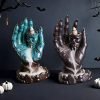 Blue and Black Ceramic Halloween Ghost Hand with Skull Smoke Backflow Incense Holder