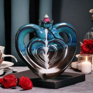 Blue and Brown Heart Shaped Valentine's Day Waterfall Backflow Incense Burning Holder