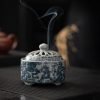 Blue Willow Porcelain Dragon Theme Coil & Charcoal Incense Burner Holder with Lid