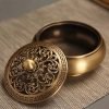 Hand-Carved Flower Vintage Chinese Brass Copper Bowl Incense Burner for Sale | Lulu Incense
