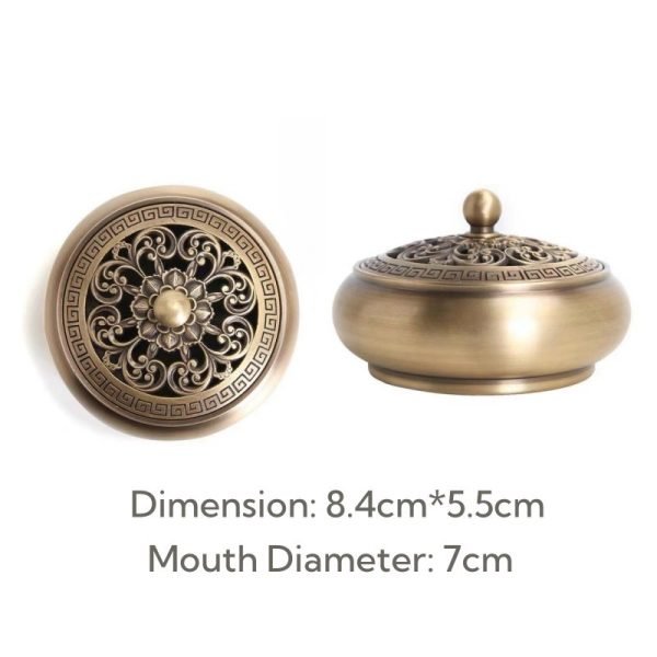 Hand-Carved Flower Vintage Chinese Brass Copper Bowl Incense Burner for Sale | Lulu Incense