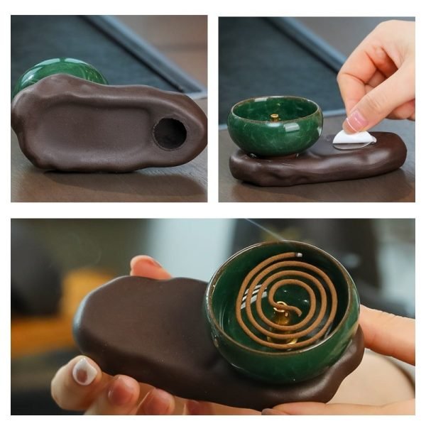 Antique Ceramic Frog with Lotus Leaf Incense Burning Holder for Sticks | Lulu Incense