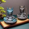 Ceramic Black and Blue Dragon Backflow Waterfall Incense Burner Holder