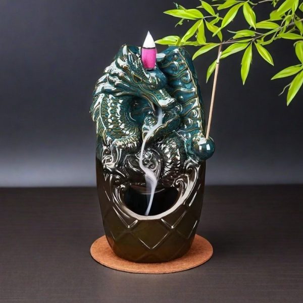 Ceramic Blue Dragon Double Side Backflow Smoking Incense Burner Holder