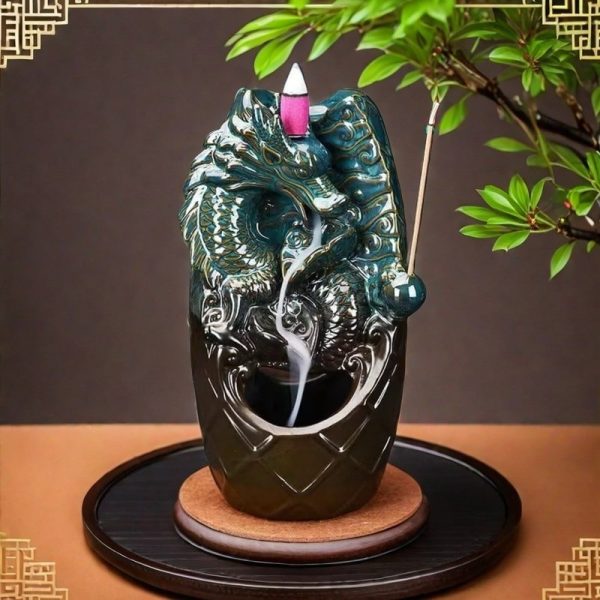 Ceramic Blue Dragon Double Side Backflow Smoking Incense Burner Holder