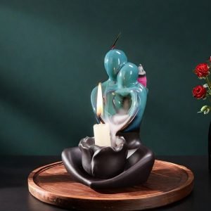Ceramic Blue Heated Lover Valentine's Day Candlestick Incense Backflow Waterfall Burner Holder
