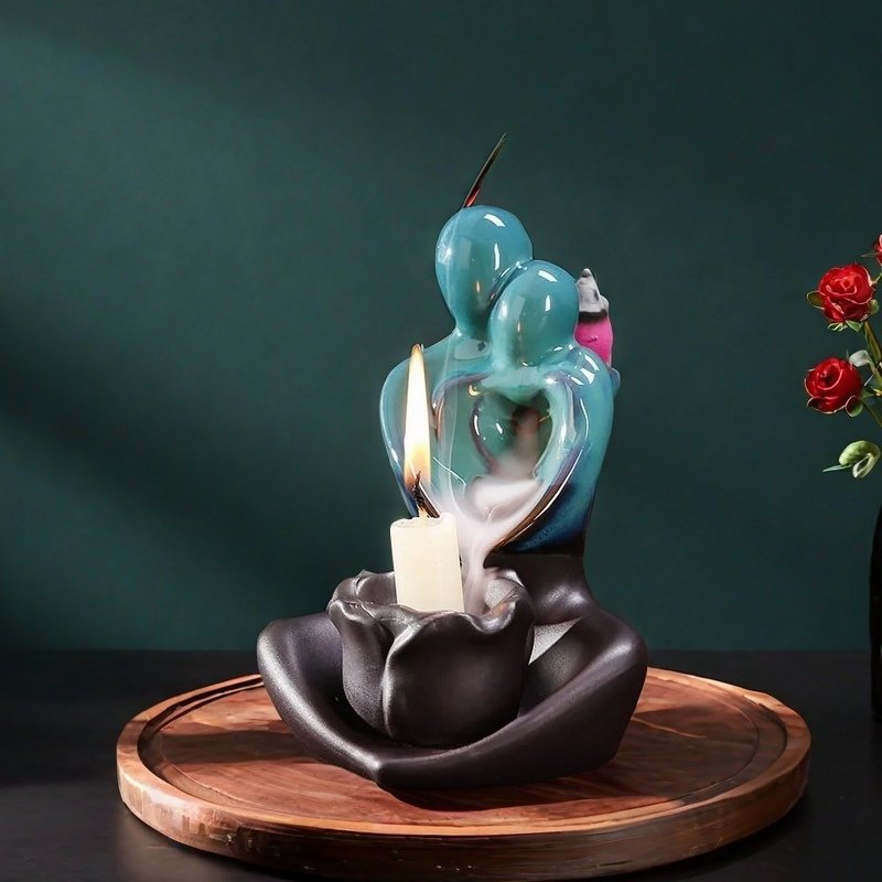 Ceramic Blue Heated Lover Valentine's Day Candlestick Incense Backflow Waterfall Burner Holder Ceramic Blue Heated Lover Valentine's Day Candlestick Incense Backflow Waterfall Burner Holder