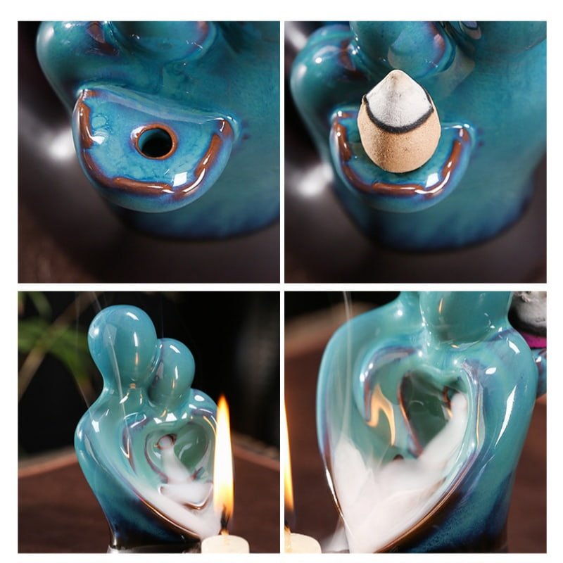 Blue Ceramic Hugging Couple Heart Waterfall Backflow Incense Burner For Valentine's Day Blue Ceramic Hugging Couple Heart Waterfall Backflow Incense Burner for Valentine's Day | Lulu Incense
