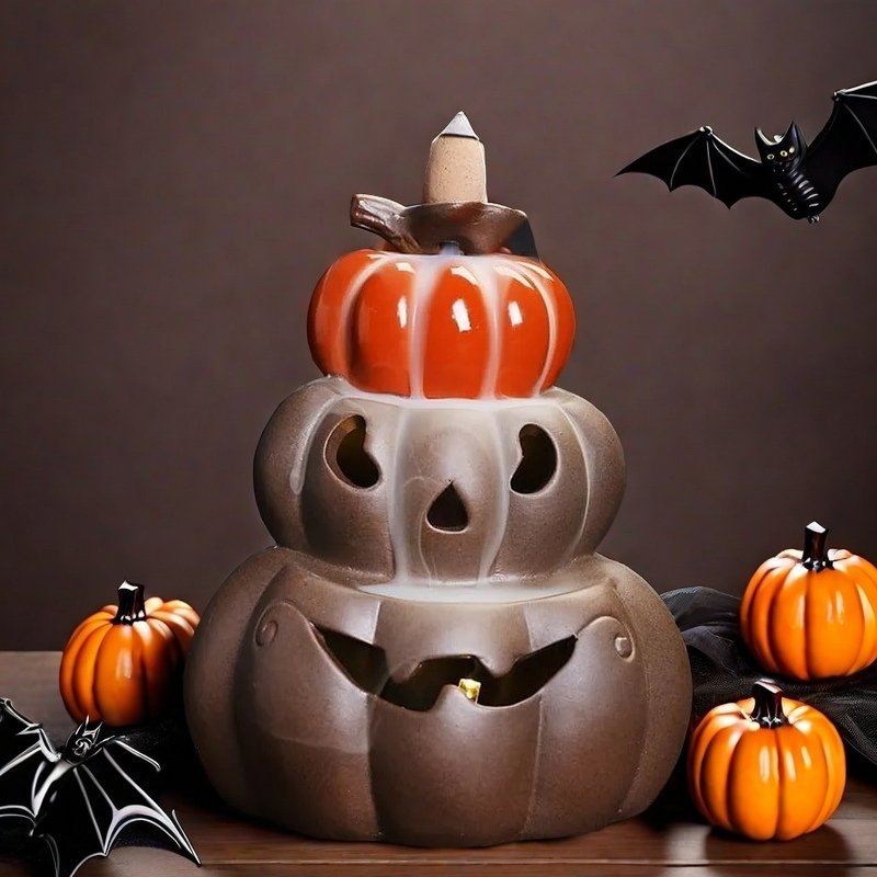Ceramic Brown Three Heaped Pumpkin Halloween Backflow Incense Burner Ceramic Brown Three Heaped Pumpkin Halloween Backflow Incense Burner