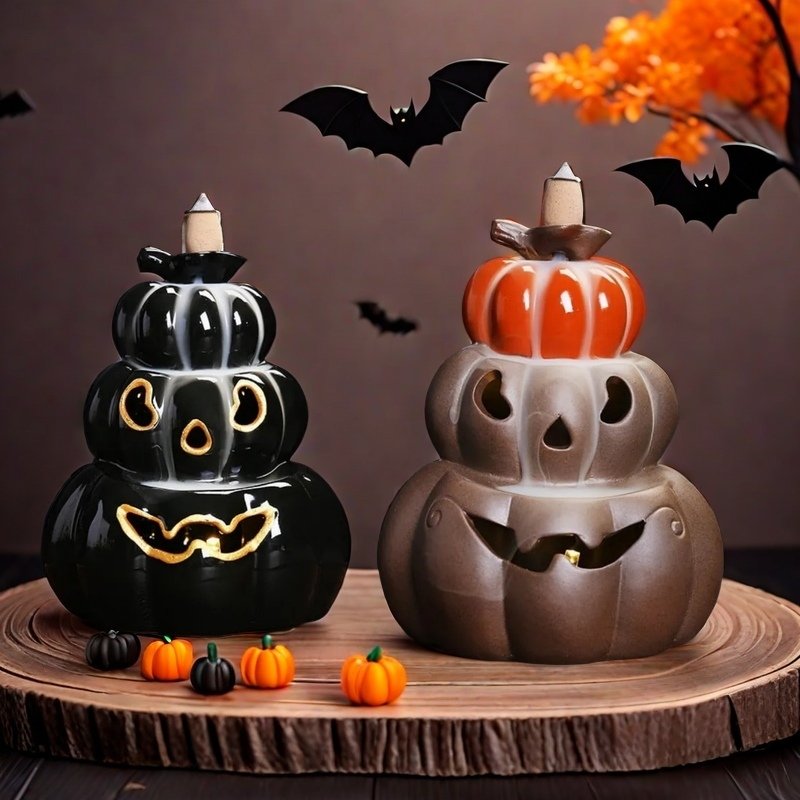 Ceramic Brown and Black Three Heaped Pumpkin Halloween Backflow Incense Burner (2) Ceramic Brown and Black Three Heaped Pumpkin Halloween Backflow Incense Burner (2)