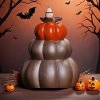 Ceramic Brown and Black Three Heaped Pumpkin Halloween Backflow Incense Burner -back side
