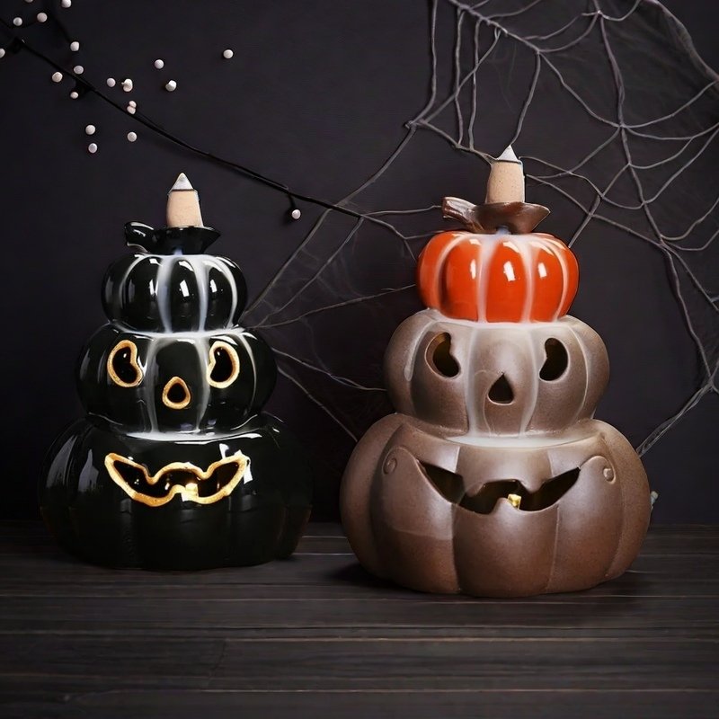 Ceramic Brown and Black Three Heaped Pumpkin Halloween Backflow Incense Burner Ceramic Brown and Black Three Heaped Pumpkin Halloween Backflow Incense Burner
