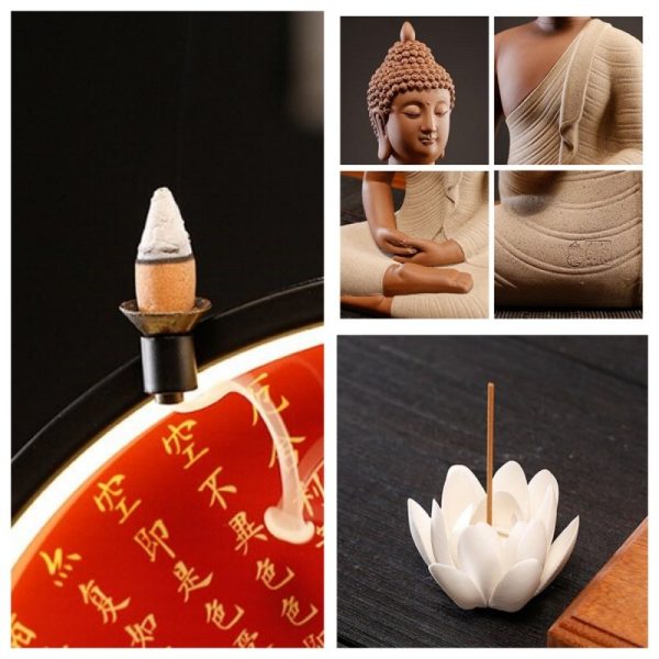 Electric Ceramic Red Buddha Incense Backflow Burner with LED Light | Lulu Incense