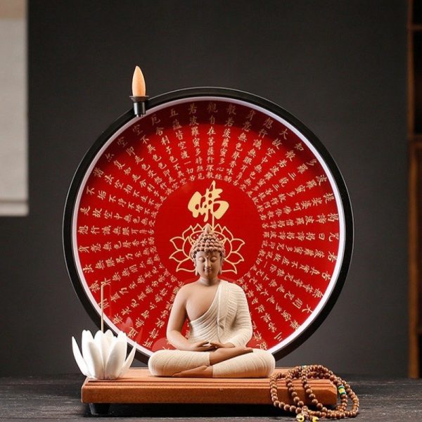 Electric Ceramic Red Buddha Incense Backflow Burner with LED Light | Lulu Incense