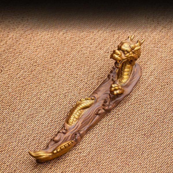 Ceramic Elegant Blue and Golden Sleeping Dragon Stick Incense Burner | Lulu Incense
