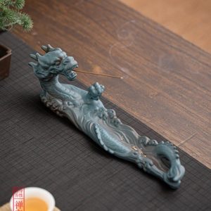 Ceramic Elegant Blue and Golden Sleeping Dragon Stick Incense Burner | Lulu Incense