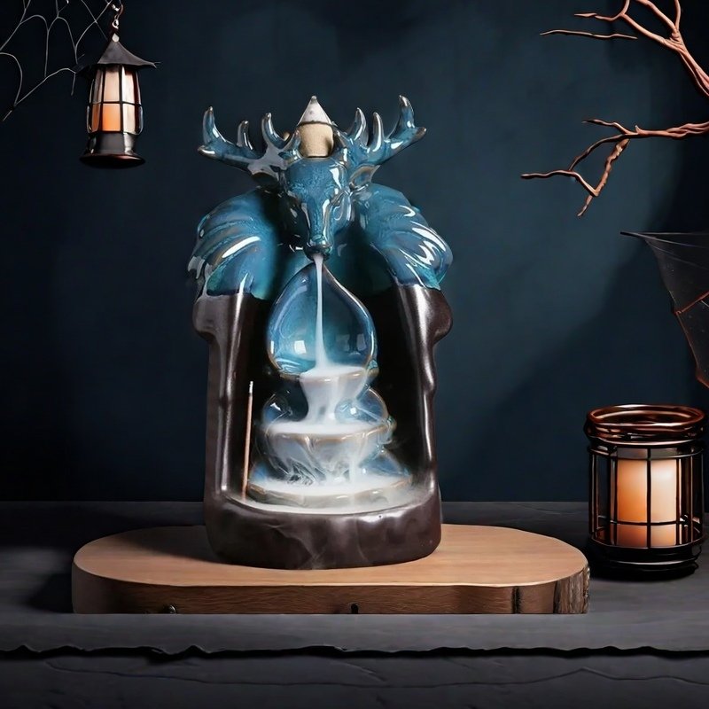 Ceramic Handmade Blue Elk Head Halloween Incense Fountains Backflow Burner Ceramic Handmade Blue Elk Head Halloween Incense Fountains Backflow Burner