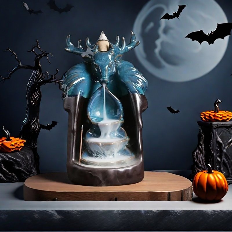 Ceramic Handmade Blue Elk Head Halloween Incense Fountains Backflow Burner Ceramic Handmade Blue Elk Head Halloween Incense Fountains Backflow Burner