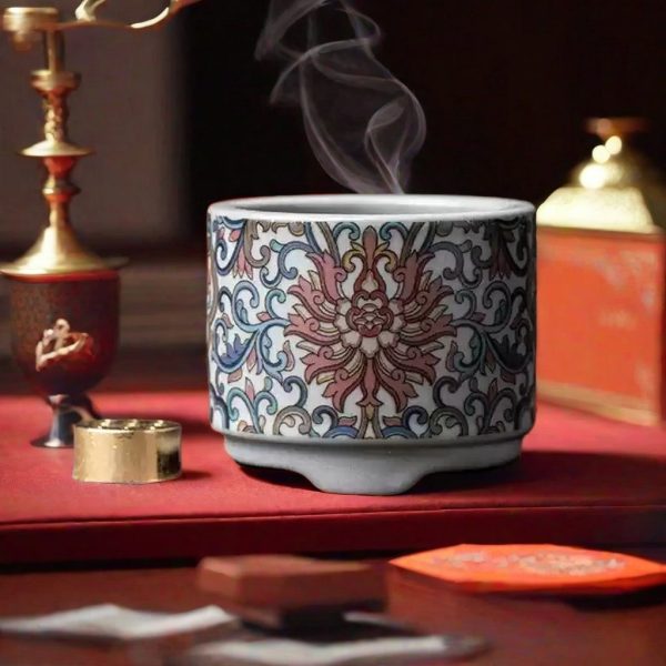 Ceramic Japanese Style Hand-Painted Lotus Incense Stick Burner Holder