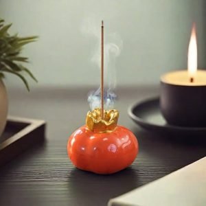 Ceramic Orange Color Persimmon Shaped Scent Incense Holder Burner