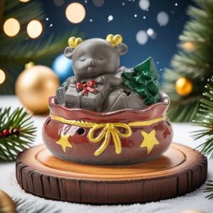 Ceramic Red and Gold Christmas Deer Smoking Incense Burner