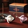 Ceramic White and Pink Magnolia Flower Bud Shape Stick Incense Burner Holder