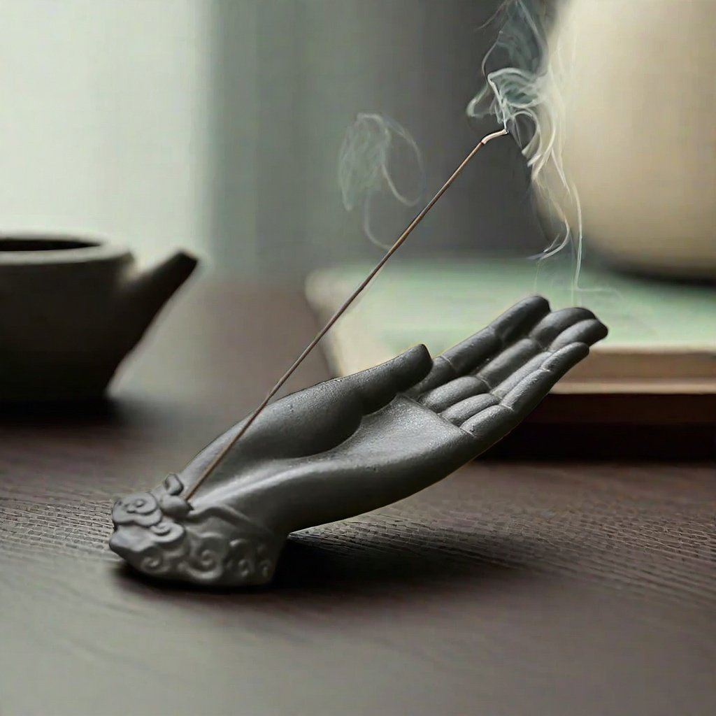 Chinese Antique Black Buddha Hand Ceramic Incense Holder for Sticks Chinese Antique Black Buddha Hand Ceramic Incense Holder for Sticks