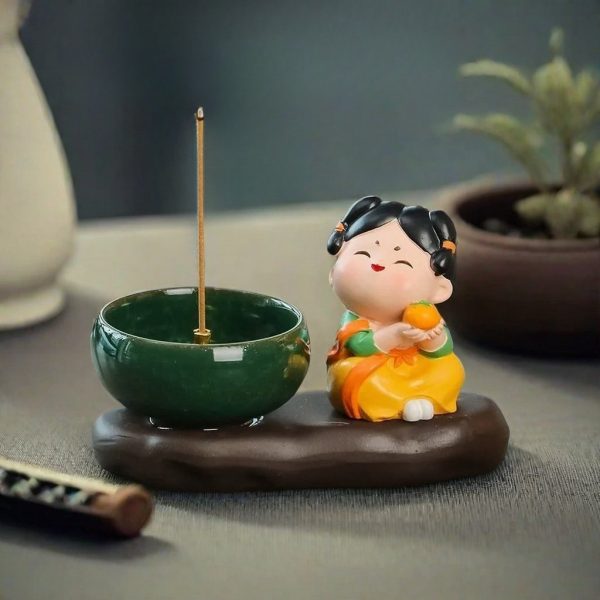 Chinese Ceramic Antique Tang Dynasty Cute Ladies Stick Incense Burner