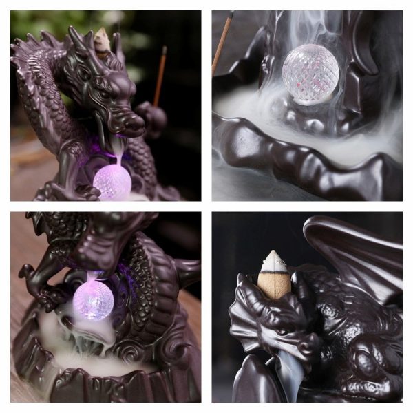 Chinese Dragon Ceramic Smoke Waterfall Backflow Incense Burner with LED Lighting | Lulu Incense