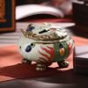 Chinese Foo Dog Ceramic Coil Incense Burner Holder with Lid